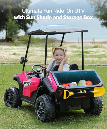 24V Ride on Car 2 Seater with Sun Shade, Dump Bed & Shovel, 4WD Electric Truck for Kids F44284