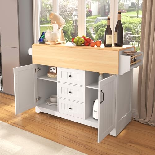 Foldable Kitchen Storage Island Cart with Drop Leaf Extensions and Wheels M744
