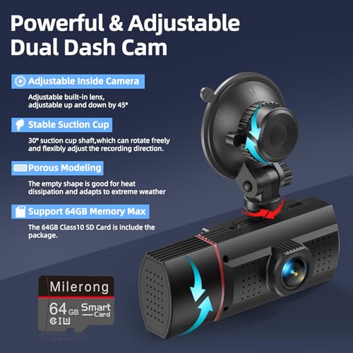 3 Channel Dash Cam Front Rear Inside, 2.5K WiFi, 64GB Card, IR Night Vision B335696