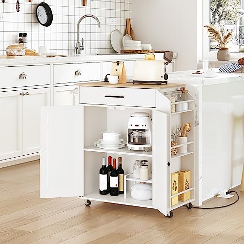 Kitchen Island with Power Outlet and Spice Rack on Wheels D759355