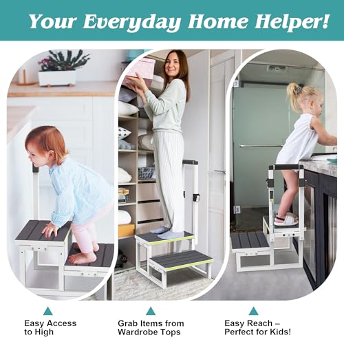 2 Step Stool with Handrail, Anti-Slip Mats, Portable for RV, Camper, Hot Tub V6811