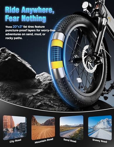 Folding Electric Bike for Adults, 1200W Peak Motor, 28MPH Max Speed, 48V 10AH Removable Battery, 20" Fat Tire M840673