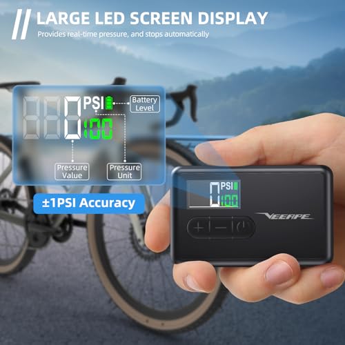 Portable Electric Bicycle Pump, 120PSI, Type-C Rechargeable, Presta & Schrader Valves A866982