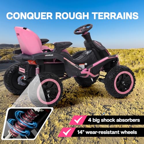 24V Ride on Toy for Big Kids with 4 Motors, Bluetooth Speaker, Adjustable Seat J34962