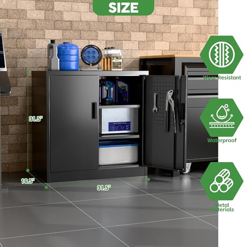 Garage Storage Cabinet with Wheels, 72" H, 2 Doors, 4 Adjustable Shelves, Black Q104