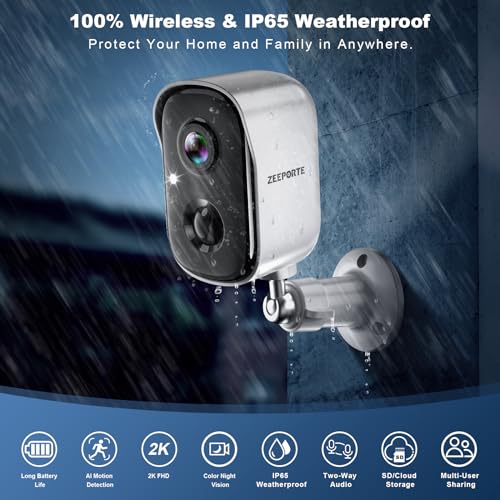 Wireless Outdoor Security Camera, 2K Battery Powered with AI Motion Detection J67126