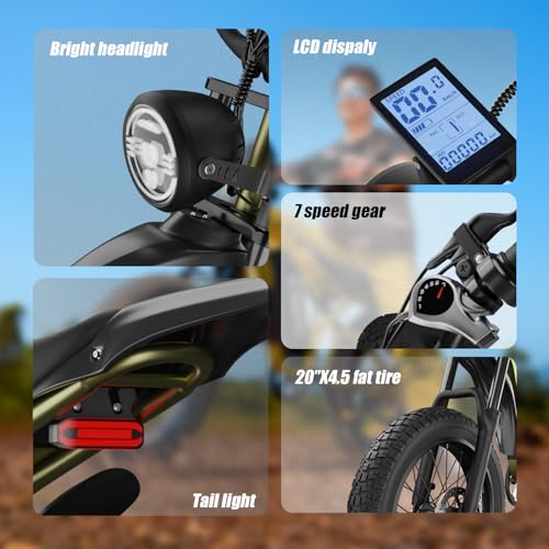 Adult Electric Bike 20" Fat Tire 1200W Motor 48V 7-Speed Dual Disc Brakes M663871