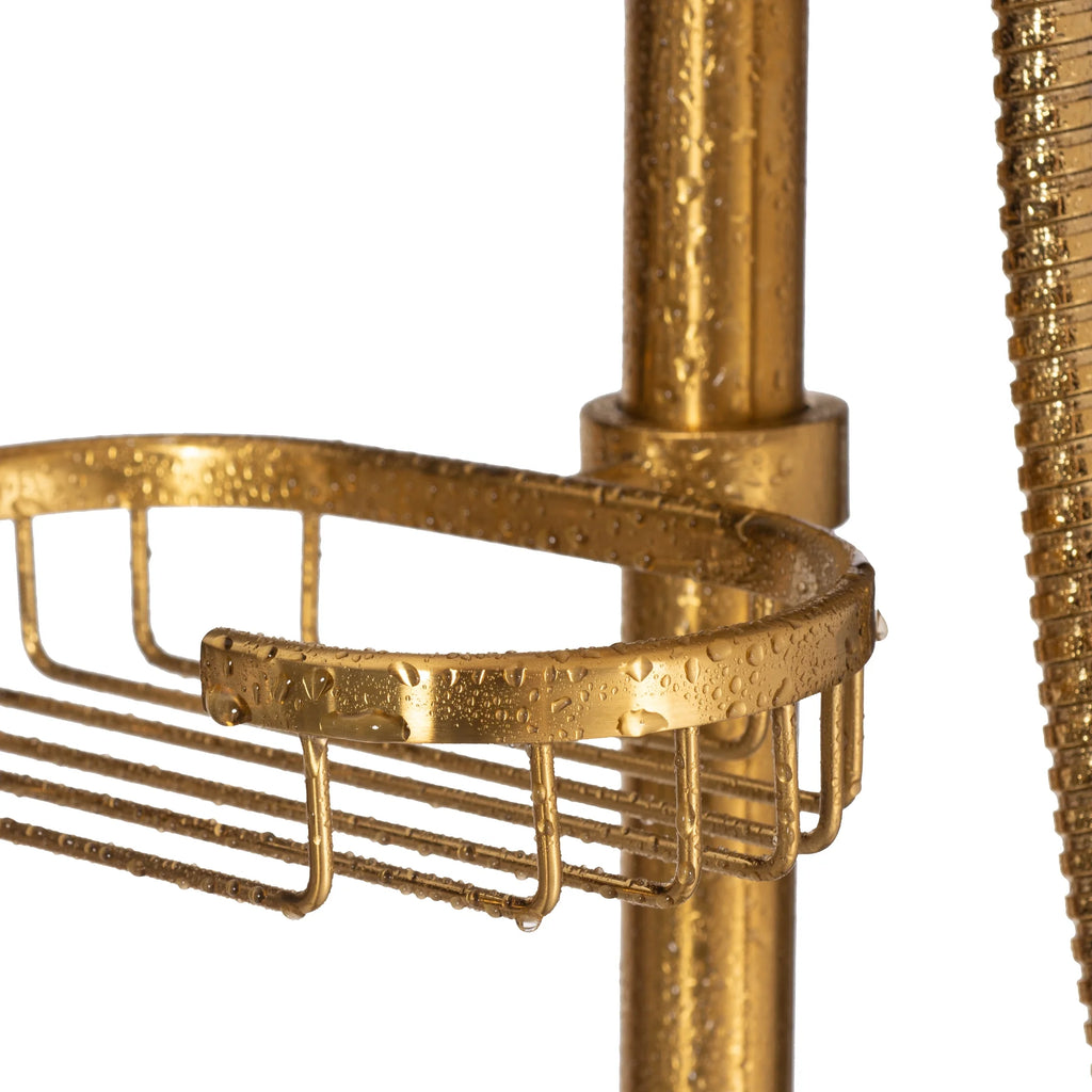 Kauai III Shower System with 8" Rain Showerhead, 5-Function Hand Shower, Adjustable Slide Bar and Soap Dish, Brushed Gold Finish H53812
