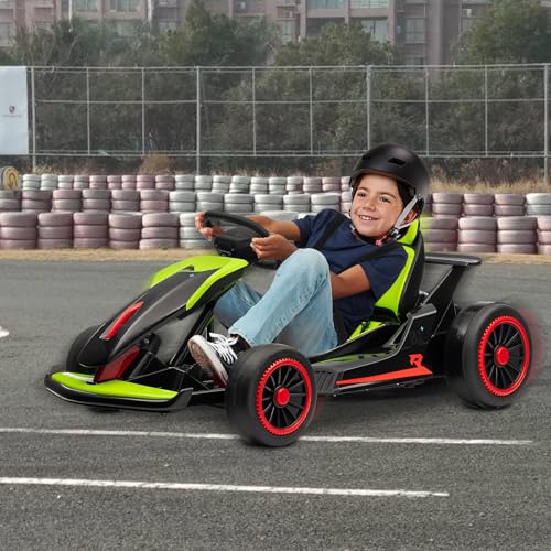 Kids Go Kart, 24V Electric Drift Car with Dual 200W Motors, 2-Speed, White B188186