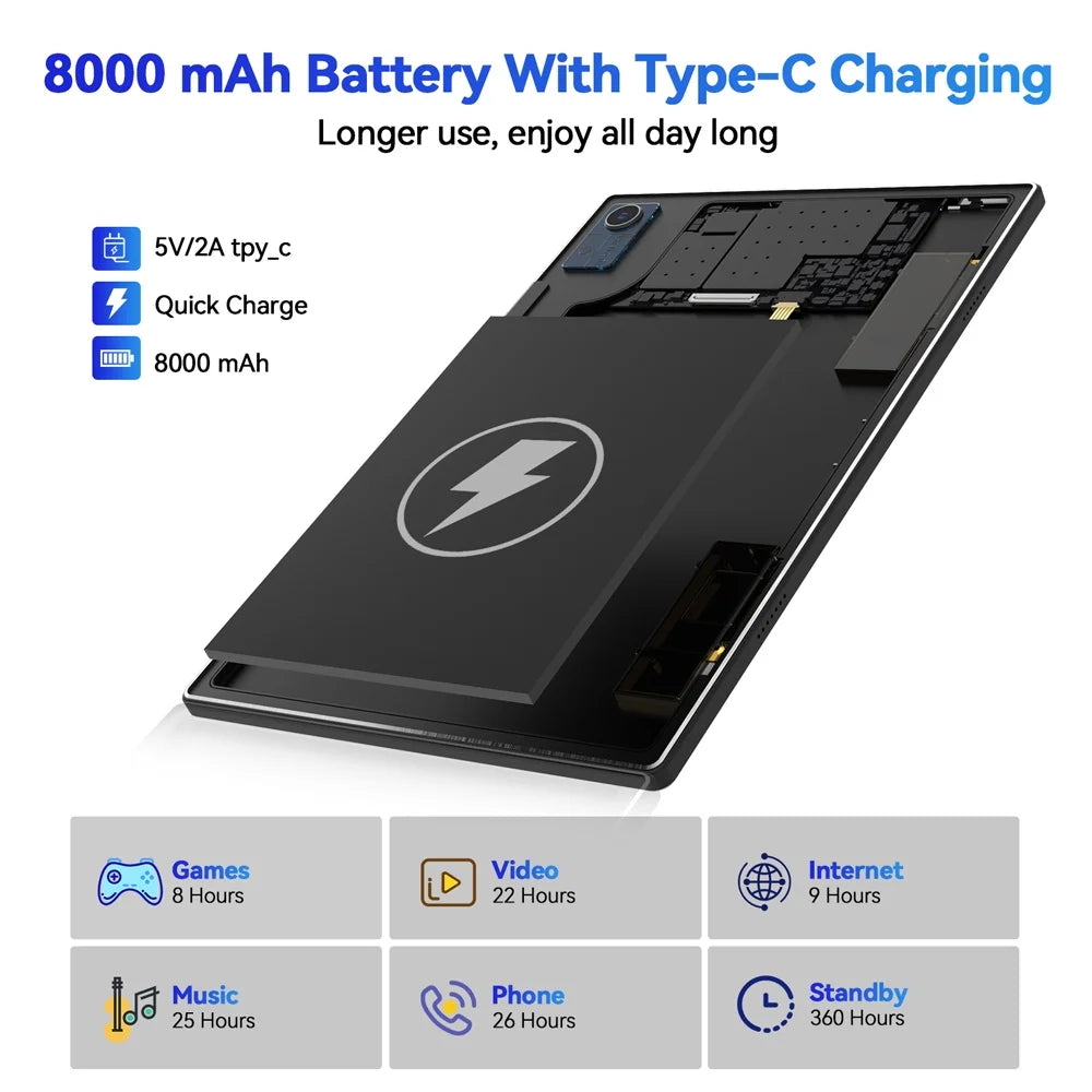 10.1 inch Android 12 Tablet, 16GB RAM 128GB ROM, 8MP+13MP Camera A354
