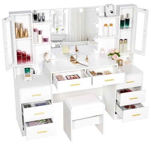 59.1" Vanity Desk with Mirror & Lights, 8 Drawers, Power Outlet X49068