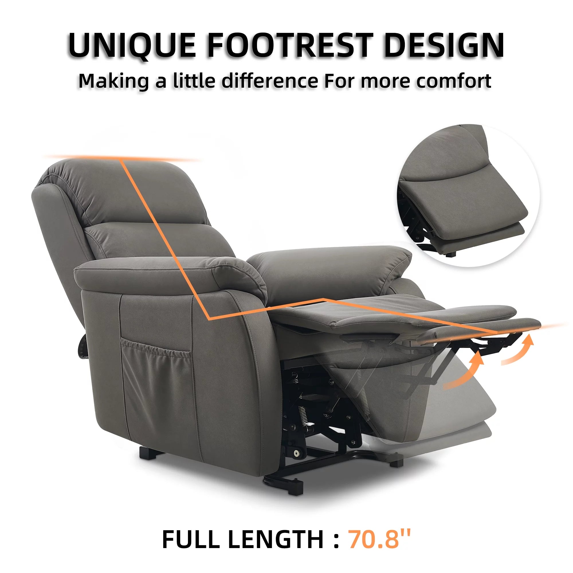Electric Power Lift Recliner with Massage and Heat for Elderly, Dark Grey C364634