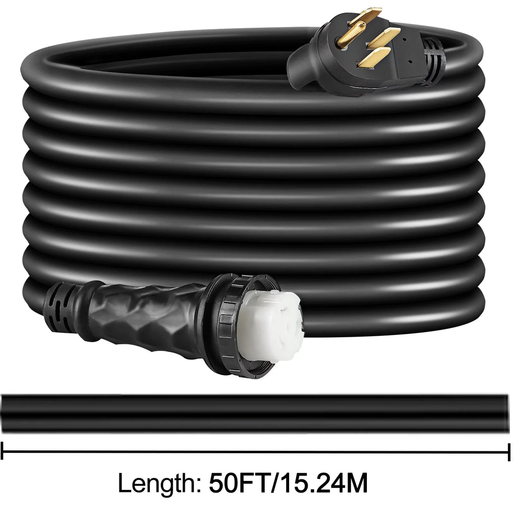 50 ft 50 Amp RV Shore Power Extension Cord, Weatherproof Heavy Duty Twist Lock Y966