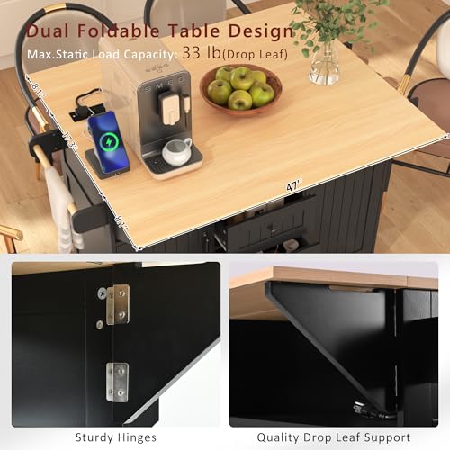 Foldable Kitchen Storage Island Cart with Drop Leaf Extensions and Wheels M744