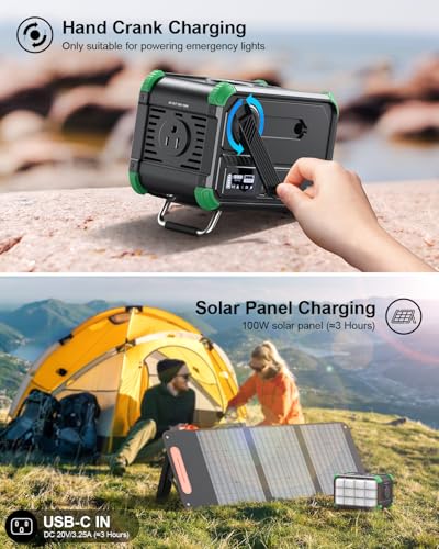 Portable Power Station 153Wh Solar Generator with Hand Crank AC Outlet H270