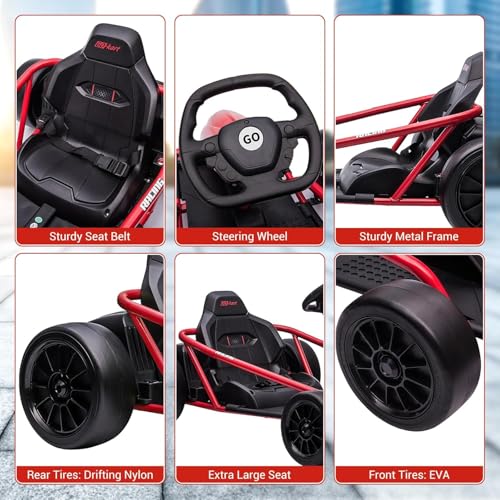 Electric Drift Kart for Kids, 24V Ride On Toy with 2×300W Motors H567371