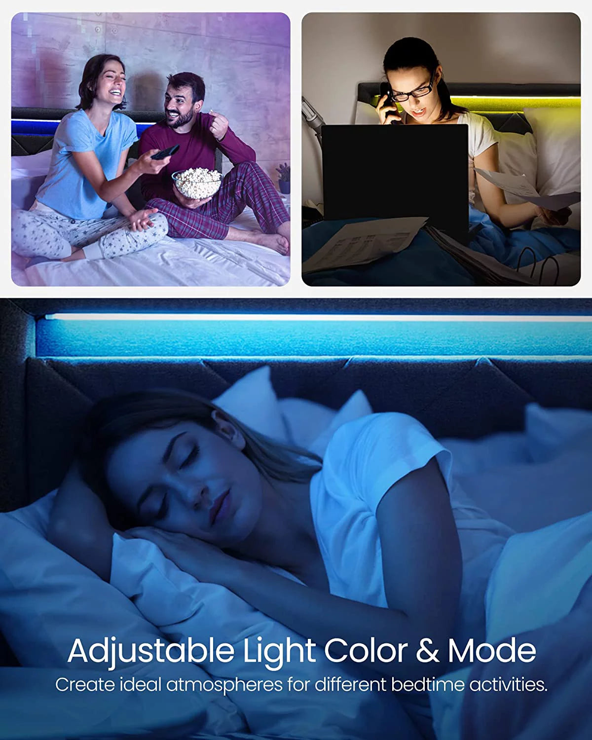 Full Size LED Bed Frame with Headboard and 4 Drawers Storage, Gray N72954