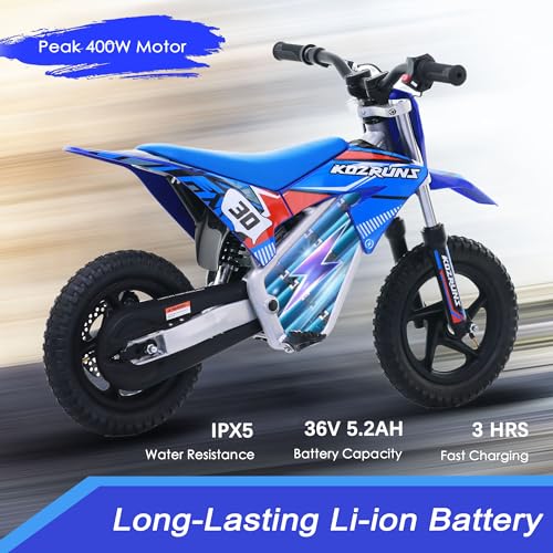 Electric Dirt Bike for Kids Aged 4-8, 350W Brushless Motor, 14'' Off-Road Tires, Blue J66927