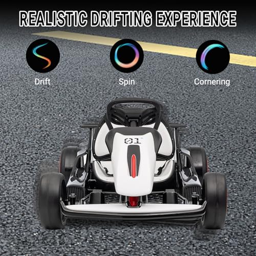 Kids Go Kart, 24V Electric Drift Car with Dual 200W Motors, 2-Speed, White B188186