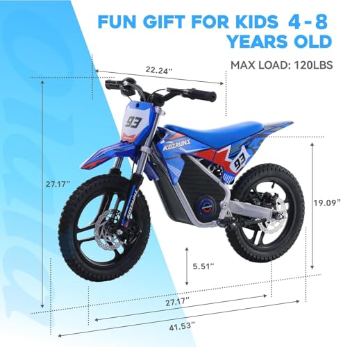 Electric Dirt Bike for Kids Aged 4-8, 350W Brushless Motor, 14'' Off-Road Tires, Blue J66927