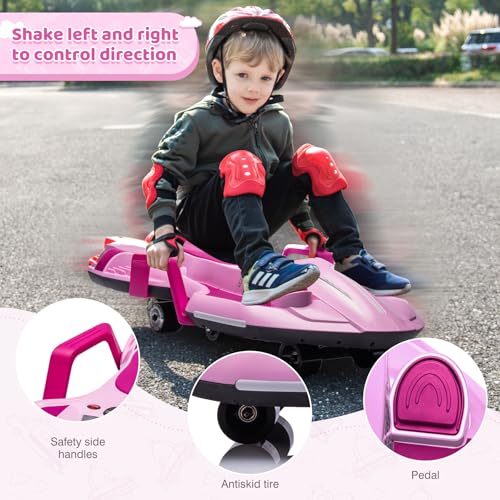 24V Electric Ride On Toy for Kids, Drift Cart with Side Handlebars, LED Lights & Music D29191
