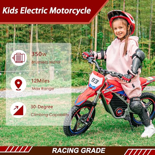 Electric Dirt Bike for Kids Aged 4-8, 350W Brushless Motor, 14'' Off-Road Tires, Blue J66927