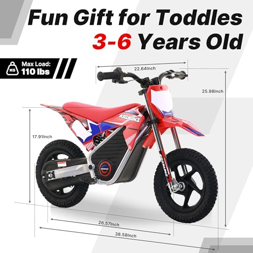 Electric Dirt Bike for Kids Aged 4-8, 350W Brushless Motor, 14'' Off-Road Tires, Blue J66927