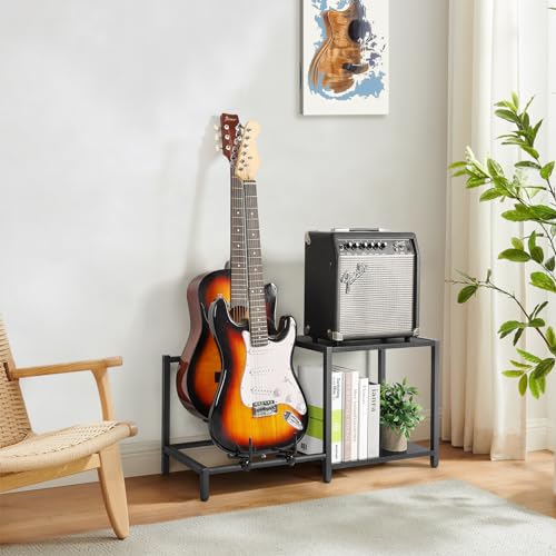 Guitar Rack, 3-Piece Floor Stand with Amp Support, Adjustable Holder for Multiple Instruments X487178