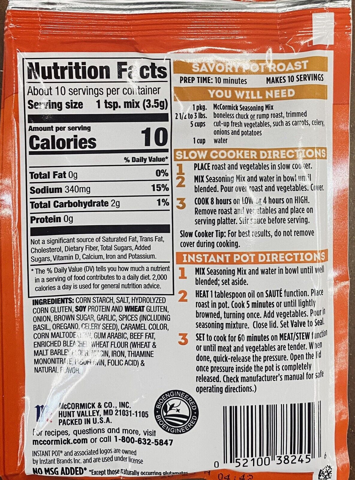 Slow Cooker Pot Roast Seasoning Mix Savory Herbs & Spices 1.3oz 2 Pack G979308