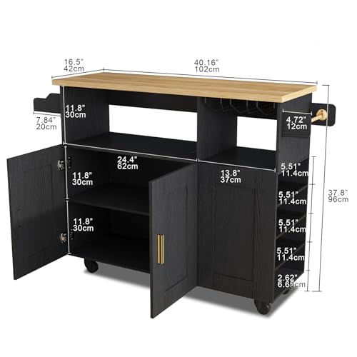 Rolling Kitchen Island Cart with Drop Leaf Countertop and Storage D32375
