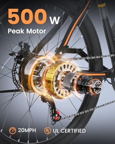 Electric Bike for Adults, 26" 500W Brushless Motor, 20 MPH, 40 Miles Range P39244