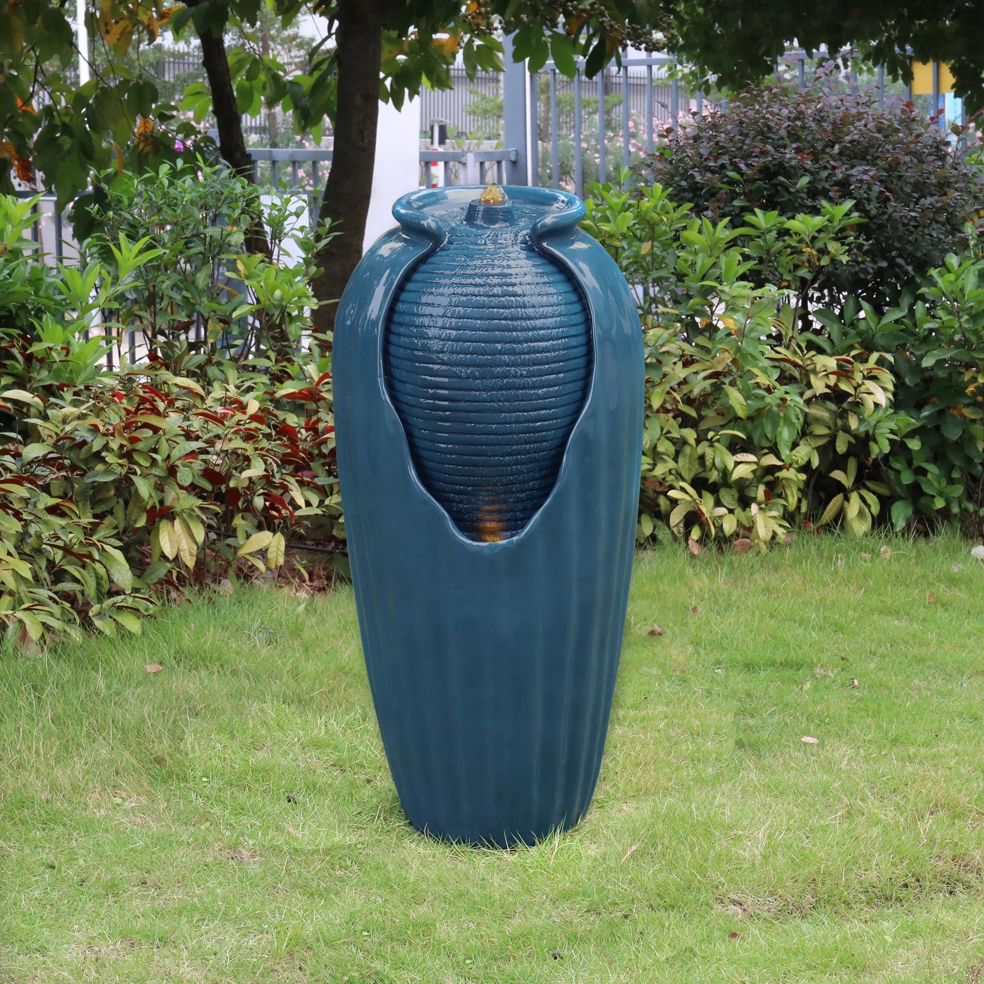 Glazed Contoured Vase Water Fountain with LED Lights for Backyard V351