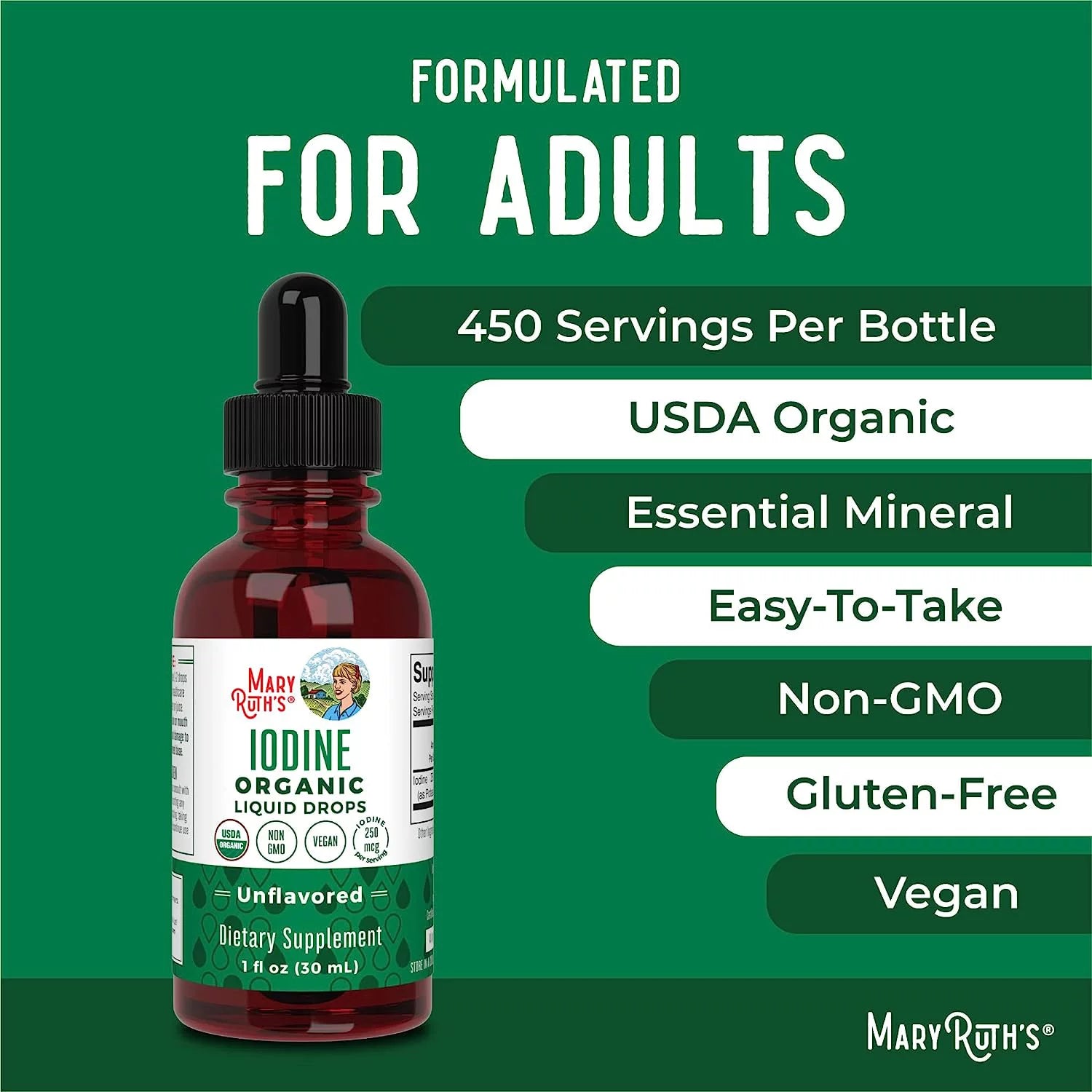 Potassium Iodine Supplement Drops, USDA Organic, Vegan, 450 Servings X57989