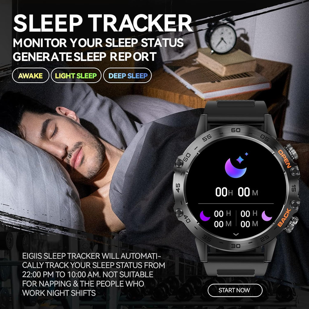 Military Smart Watch with HD Screen Heart Rate Monitor Fitness Tracker, Black T311