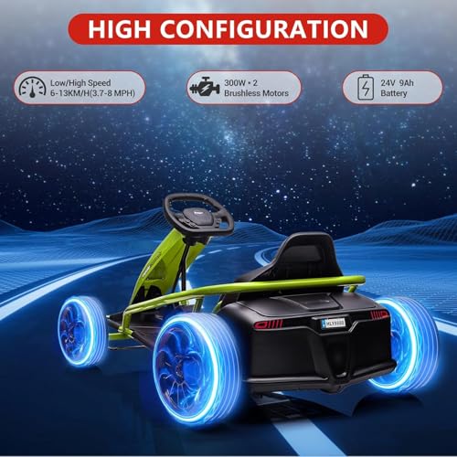 Electric Drift Kart for Kids, 24V Ride On Toy with 2×300W Motors H567371