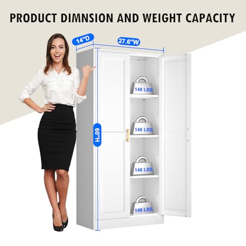 Tall Kitchen Storage Cabinet with Doors and Adjustable Shelves, Black Freestanding Cupboard X34021