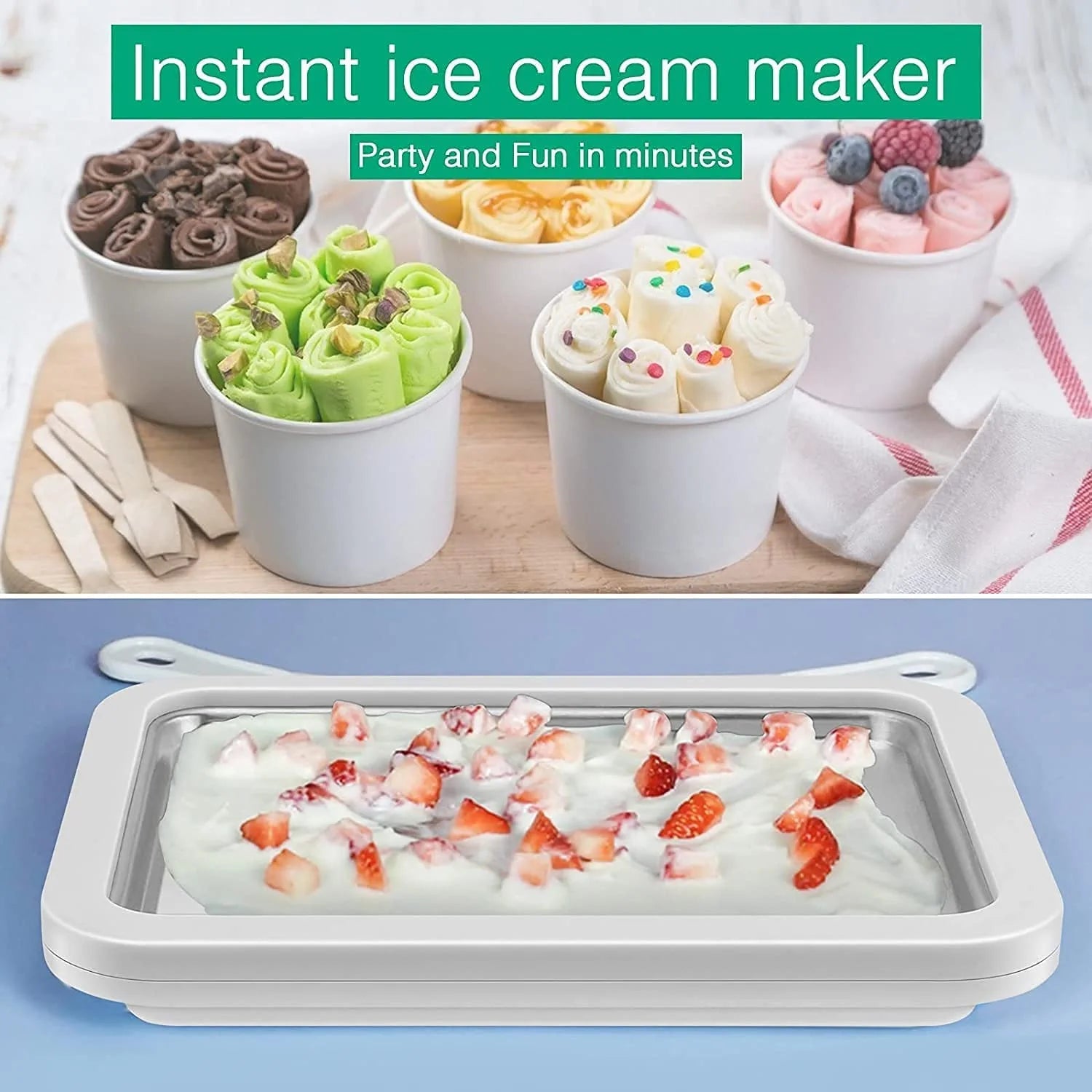 Ice Cream Roll Maker DIY Instant Rolled Ice Cream Plate with 2 Spatulas V392939