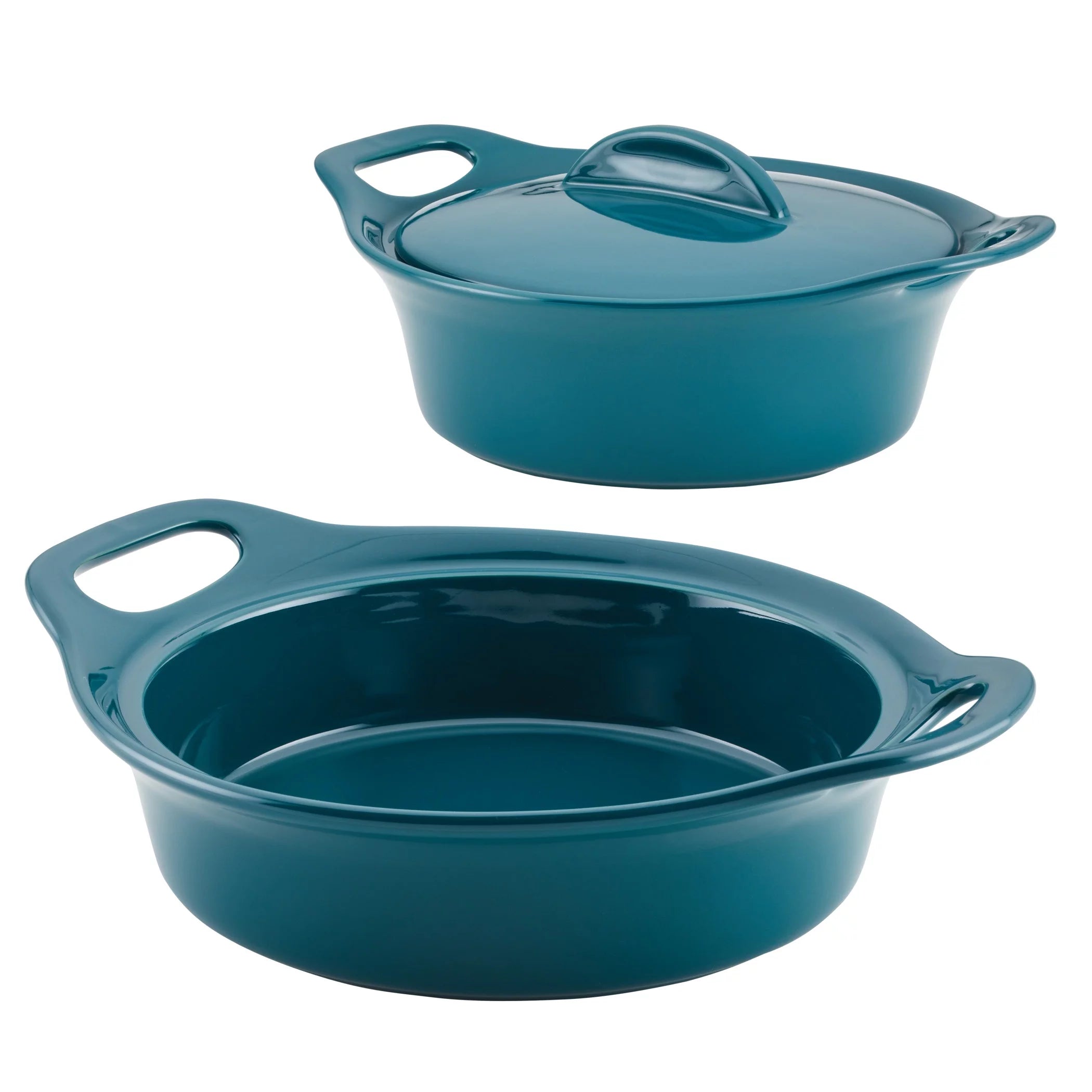 Ceramic Casserole Bakers with Lid Set, 3-Piece, Teal L3798
