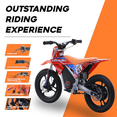 Electric Dirt Bike for Kids Aged 4-8, 350W Brushless Motor, 14'' Off-Road Tires, Blue J66927