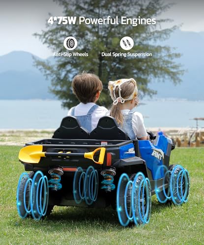 24V Ride on Car 2 Seater with Sun Shade, Dump Bed & Shovel, 4WD Electric Truck for Kids F44284