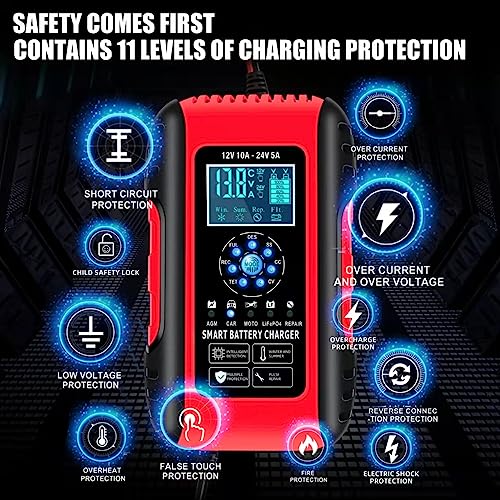 10A LiFePO4 Lead Acid Car Battery Charger 12/24V Trickle Charger Maintainer W6820
