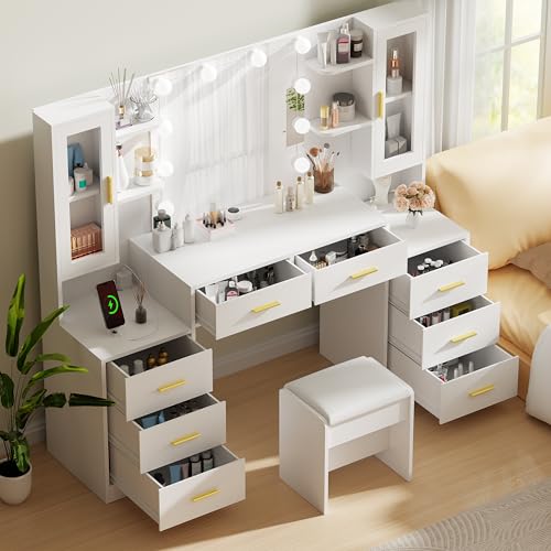 59.1" Vanity Desk with Mirror & Lights, 8 Drawers, Power Outlet X49068