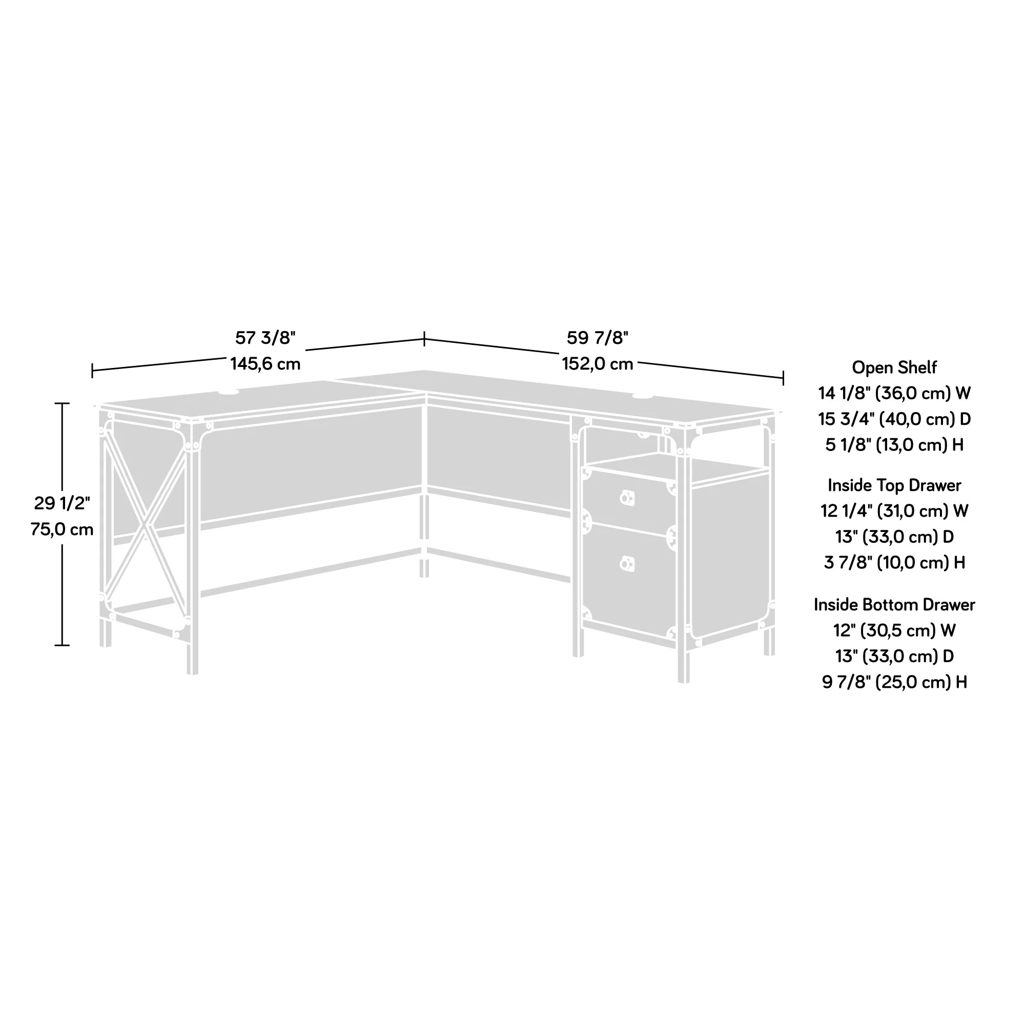 L-Shaped Desk, Milled Mesquite Finish C89994