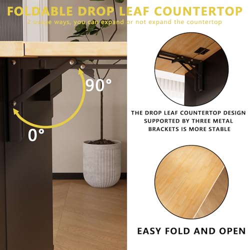 Movable Kitchen Island with Drop Leaf and Power Outlet J472