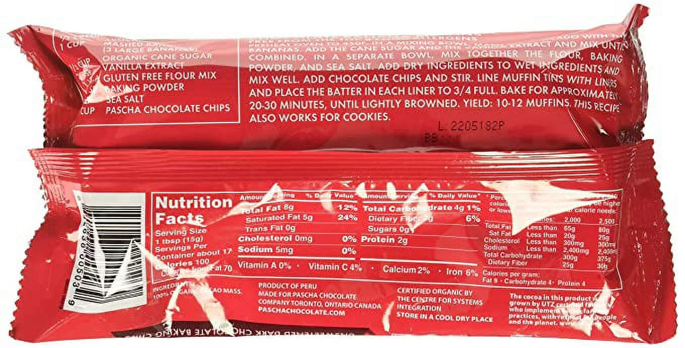 Organic Dark Chocolate Baking Chips 100% Cacao Unsweetened 8.8 oz Z65476