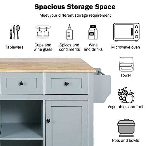 Large Kitchen Island with Drop Leaf, Rolling Cart, Power Outlet R822