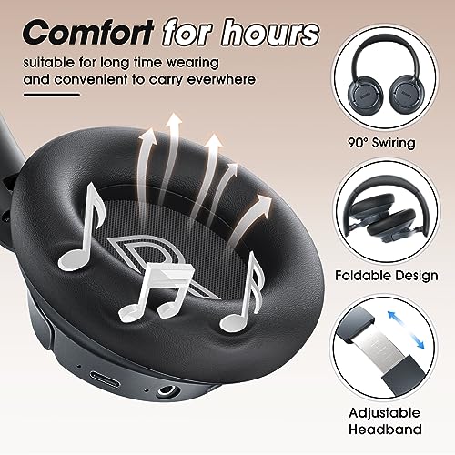 Hybrid Active Noise Cancelling Headphones with Transparent Mode, 70H Playtime, Wireless Bluetooth with Mic, Deep Bass, 3.5mm Cable, Soft Earpads, Fast Charging - Black M65774