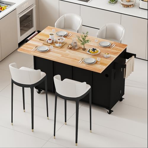 Movable Kitchen Island with Drop Leaf and Power Outlet J472