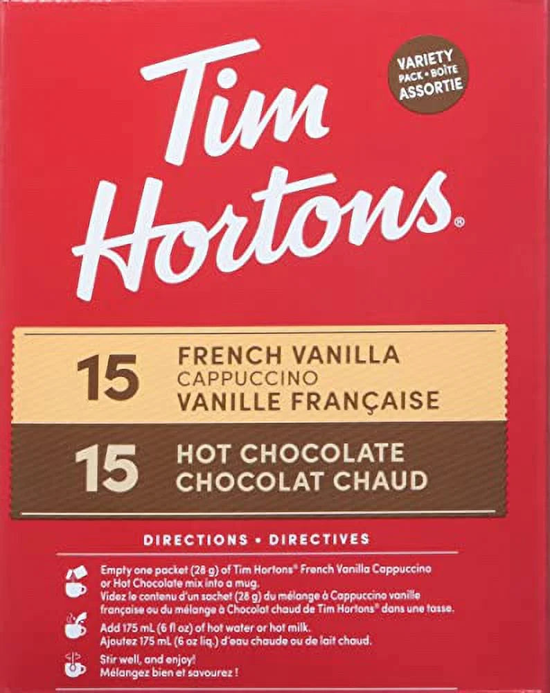 Hot Chocolate Variety Pack, French Vanilla & Cappuccino, 30x28g, 15 Packets B863113