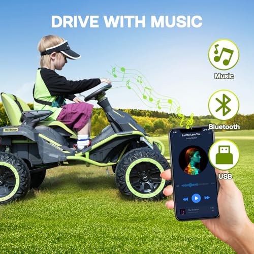 24V Ride on Toy for Big Kids with 4 Motors, Bluetooth Speaker, Adjustable Seat J34962